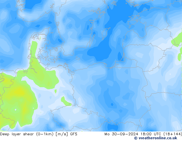 Deep layer shear (0-1km) GFS Mo 30.09.2024 18 UTC