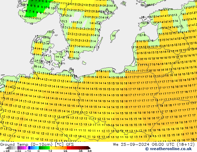 Ground Temp (0-10cm) GFS We 25.09.2024 06 UTC