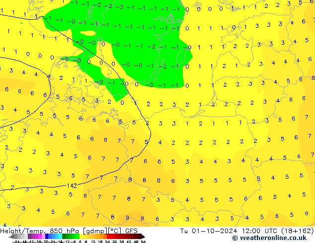 Geop./Temp. 850 hPa GFS mar 01.10.2024 12 UTC