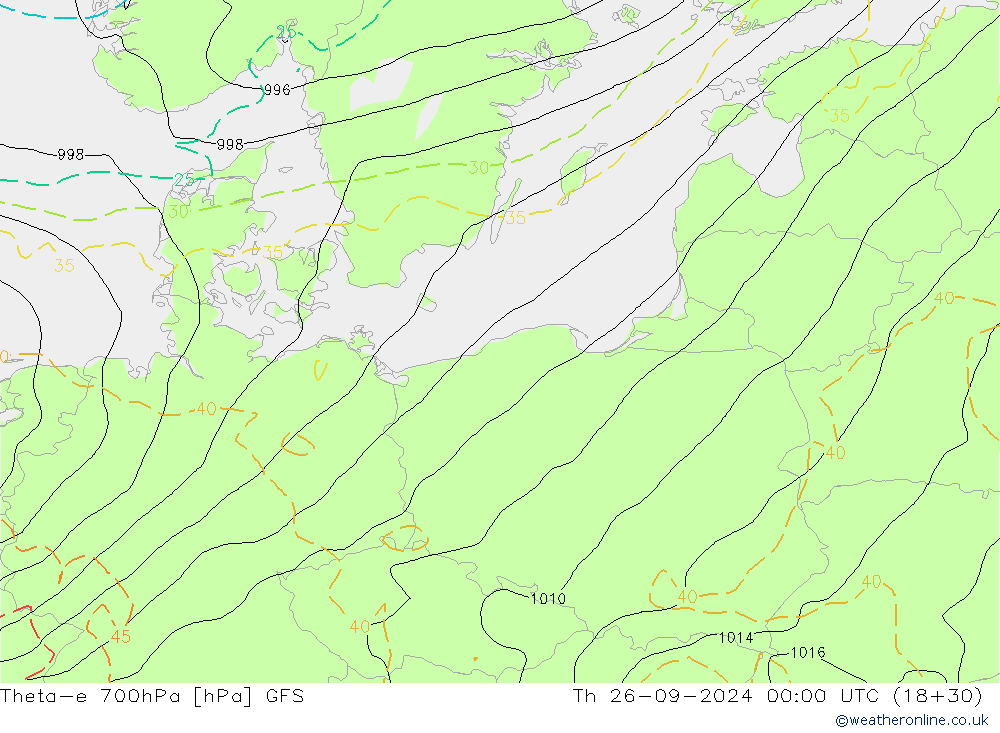 Theta-e 700hPa GFS Th 26.09.2024 00 UTC