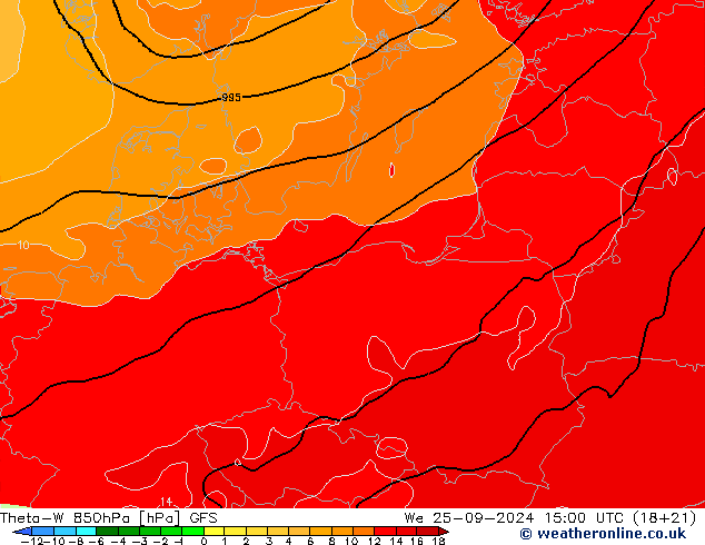 Theta-W 850hPa GFS We 25.09.2024 15 UTC