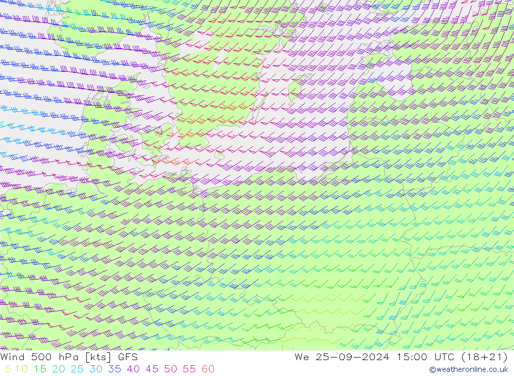 Vento 500 hPa GFS Qua 25.09.2024 15 UTC