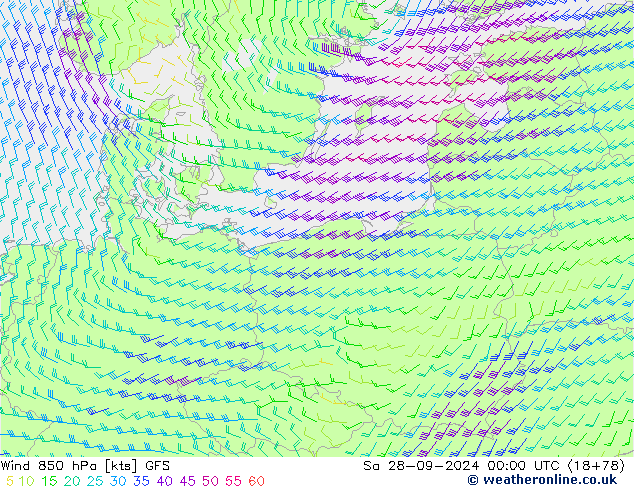 Wind 850 hPa GFS Sa 28.09.2024 00 UTC