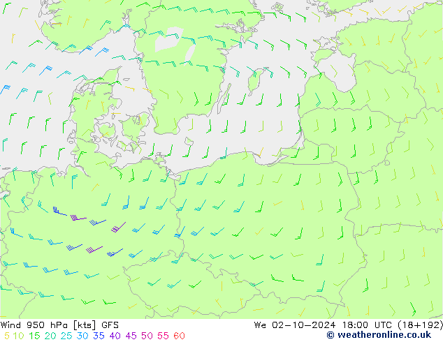 Wind 950 hPa GFS We 02.10.2024 18 UTC