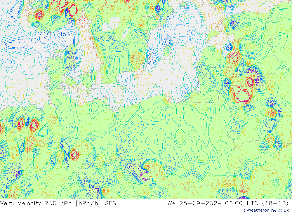 Vert. Velocity 700 hPa GFS mer 25.09.2024 06 UTC