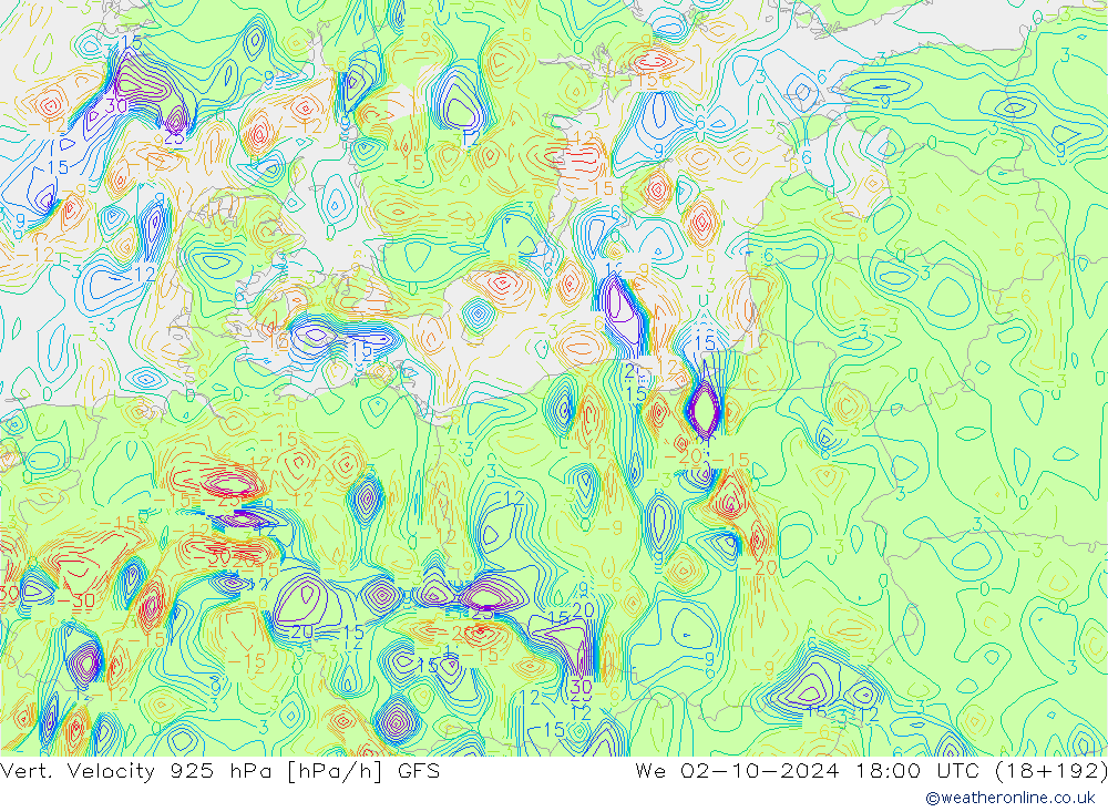 Vert. Velocity 925 гПа GFS ср 02.10.2024 18 UTC