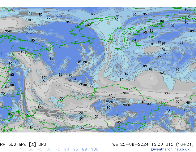 RH 300 hPa GFS We 25.09.2024 15 UTC