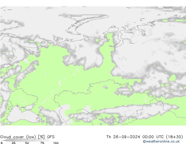 Cloud cover (low) GFS Th 26.09.2024 00 UTC