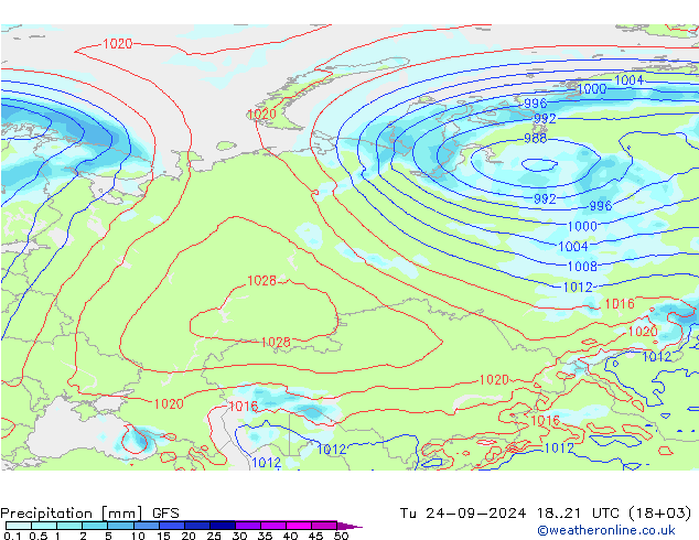 Precipitation GFS Tu 24.09.2024 21 UTC