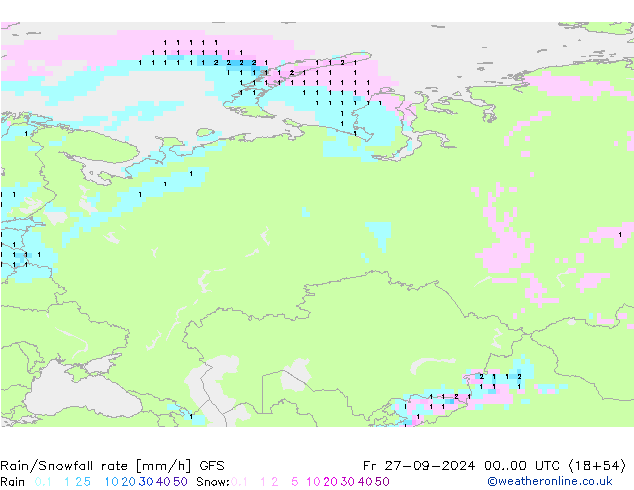 Rain/Snowfall rate GFS Sex 27.09.2024 00 UTC