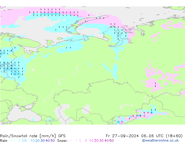 Rain/Snowfall rate GFS Fr 27.09.2024 06 UTC