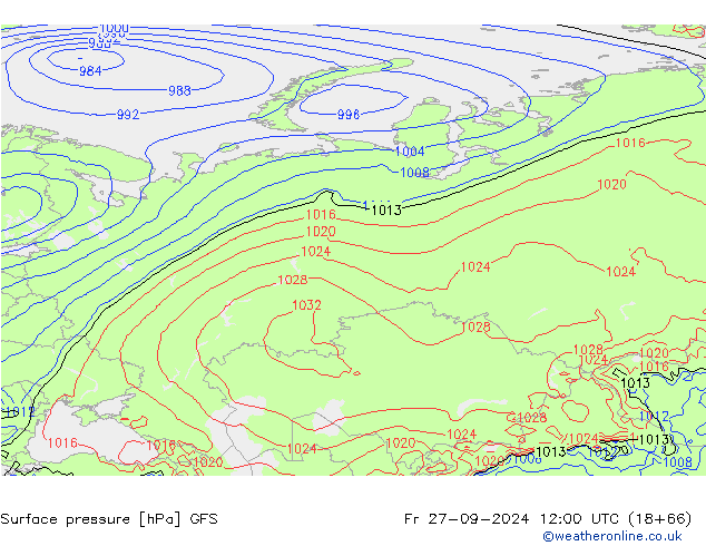 Luchtdruk (Grond) GFS vr 27.09.2024 12 UTC