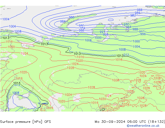 Surface pressure GFS Mo 30.09.2024 06 UTC