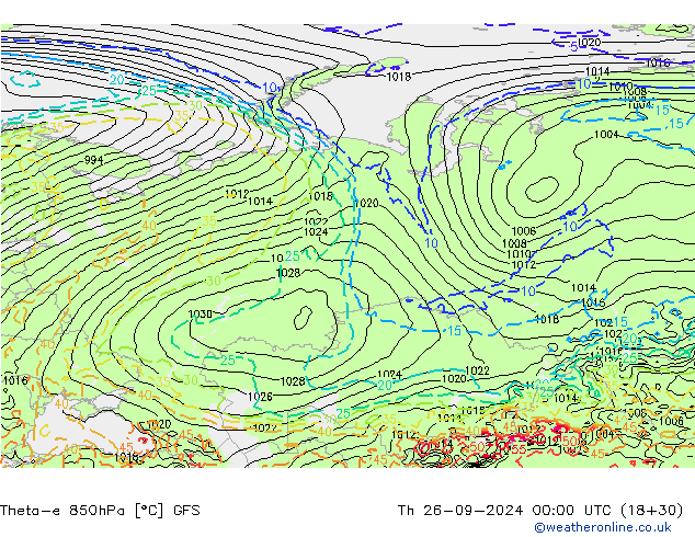 Theta-e 850hPa GFS do 26.09.2024 00 UTC