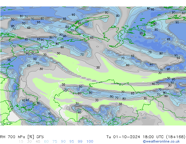 RH 700 hPa GFS Ottobre 2024