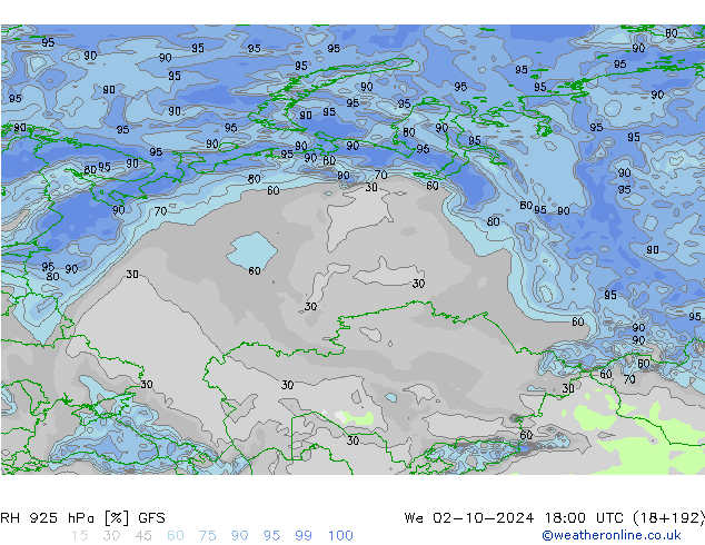 RH 925 гПа GFS Октябрь 2024