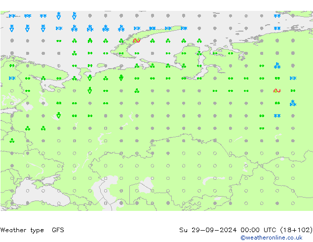 Tipo di precipitazione GFS dom 29.09.2024 00 UTC