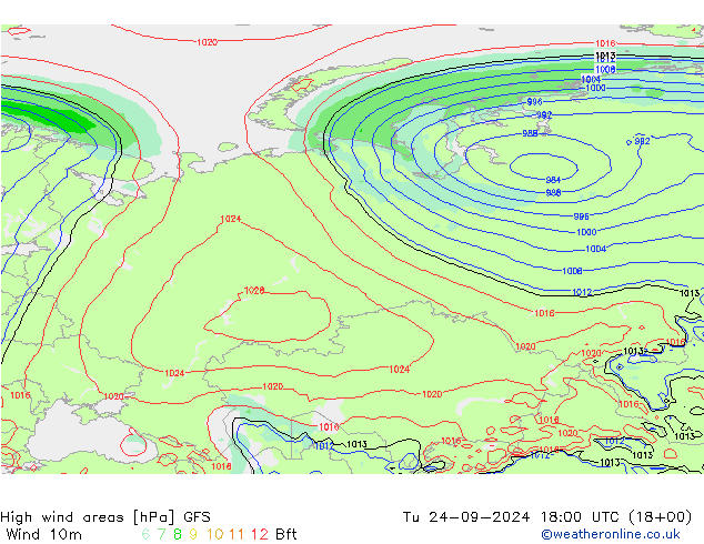 High wind areas GFS mar 24.09.2024 18 UTC