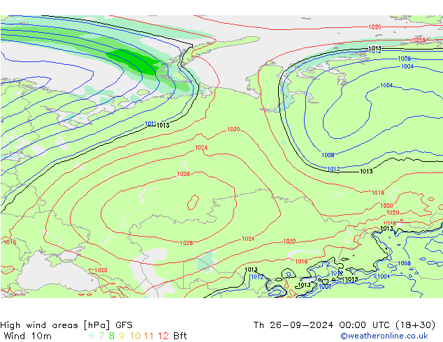 High wind areas GFS  26.09.2024 00 UTC