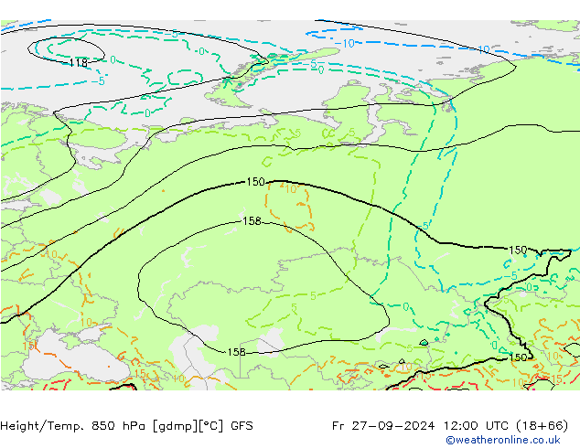 Yükseklik/Sıc. 850 hPa GFS Cu 27.09.2024 12 UTC