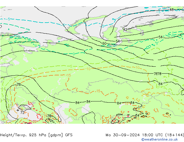 Height/Temp. 925 hPa GFS Mo 30.09.2024 18 UTC