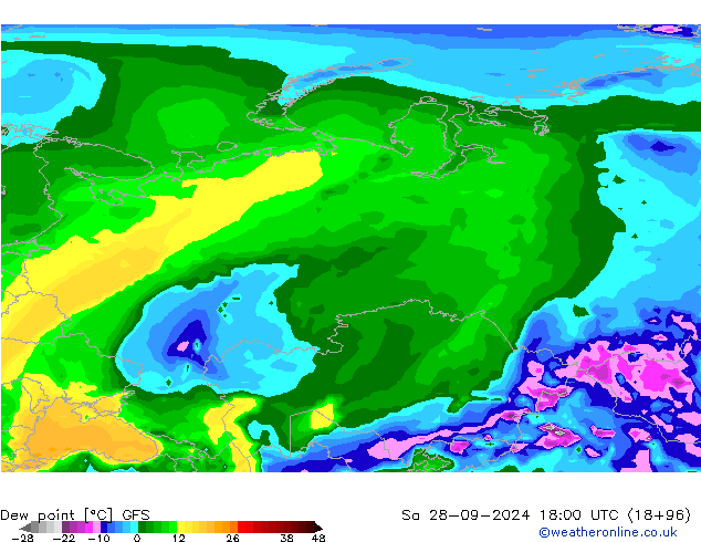 Dew point GFS Sa 28.09.2024 18 UTC