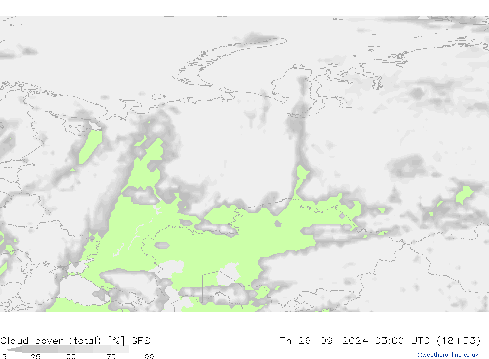 Nubi (totali) GFS gio 26.09.2024 03 UTC