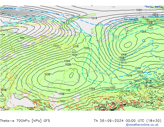 Theta-e 700hPa GFS Th 26.09.2024 00 UTC