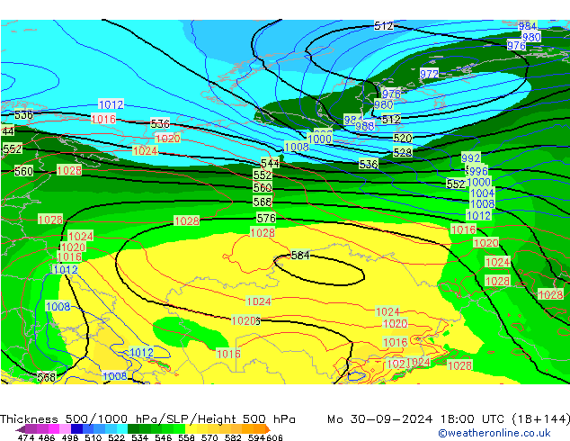 Dikte 500-1000hPa GFS ma 30.09.2024 18 UTC