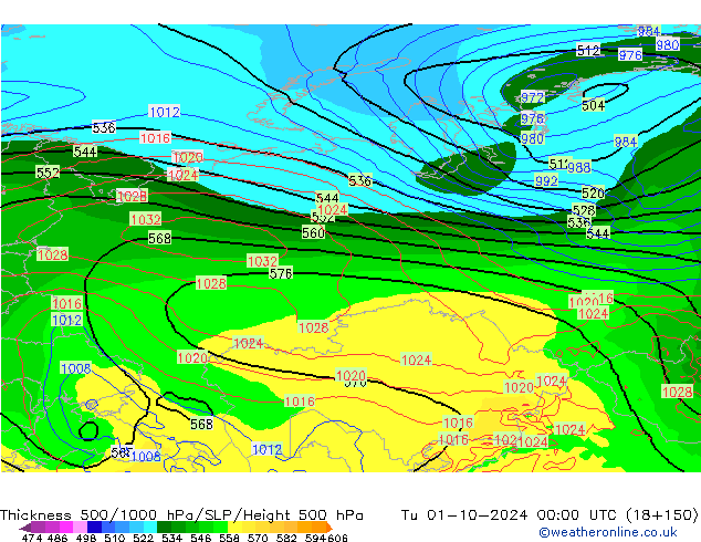 Thck 500-1000hPa GFS Tu 01.10.2024 00 UTC