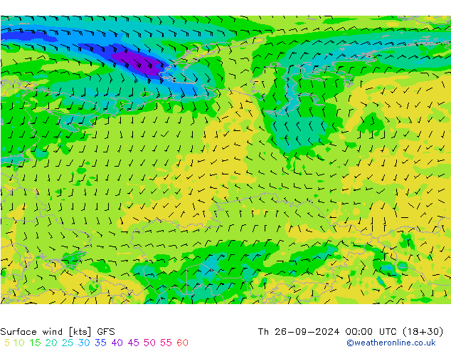 Surface wind GFS Th 26.09.2024 00 UTC