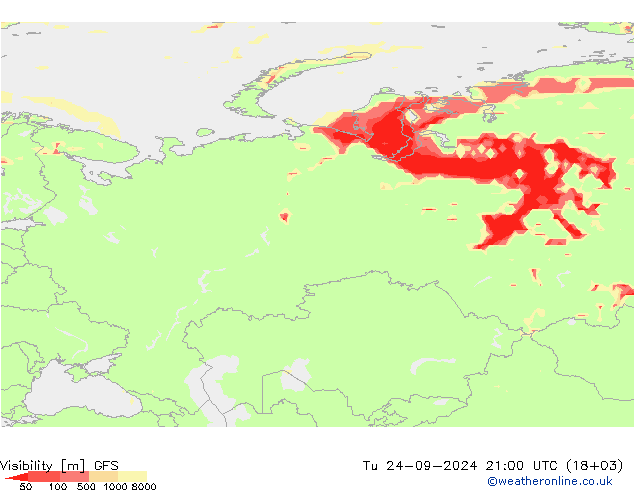 Visibility GFS Tu 24.09.2024 21 UTC