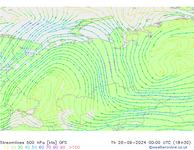 Streamlines 500 hPa GFS Th 26.09.2024 00 UTC