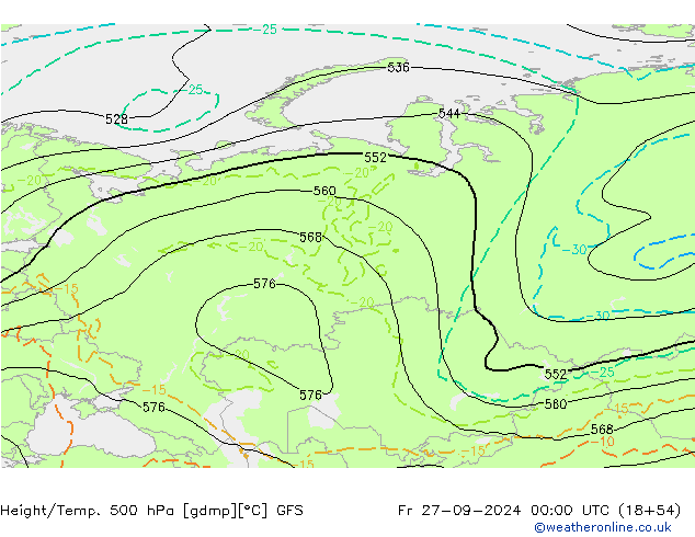 Z500/Rain (+SLP)/Z850 GFS Fr 27.09.2024 00 UTC