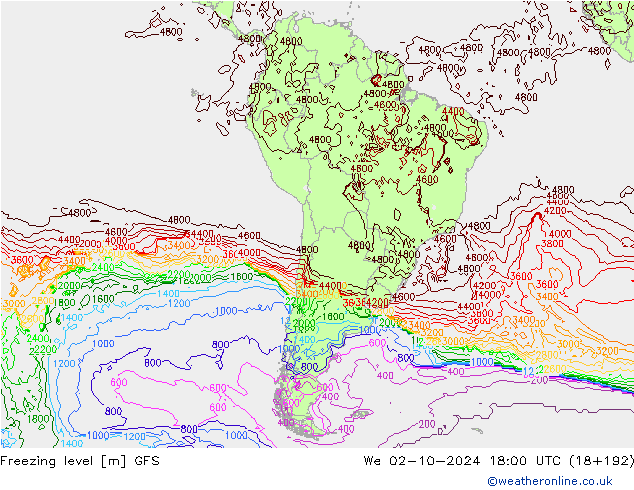 Zero termico GFS mer 02.10.2024 18 UTC