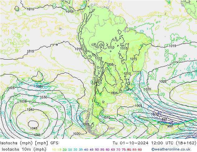 Isotachs (mph) GFS mar 01.10.2024 12 UTC