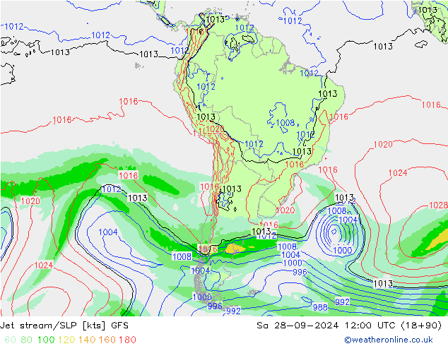 Corriente en chorro GFS sáb 28.09.2024 12 UTC