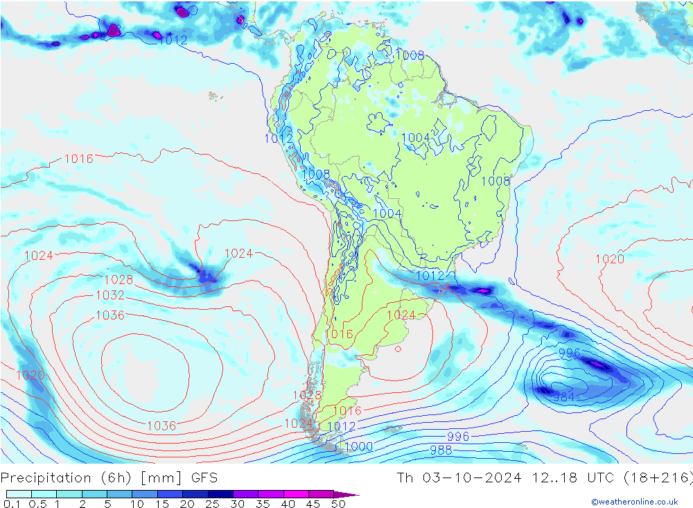 Z500/Rain (+SLP)/Z850 GFS Th 03.10.2024 18 UTC