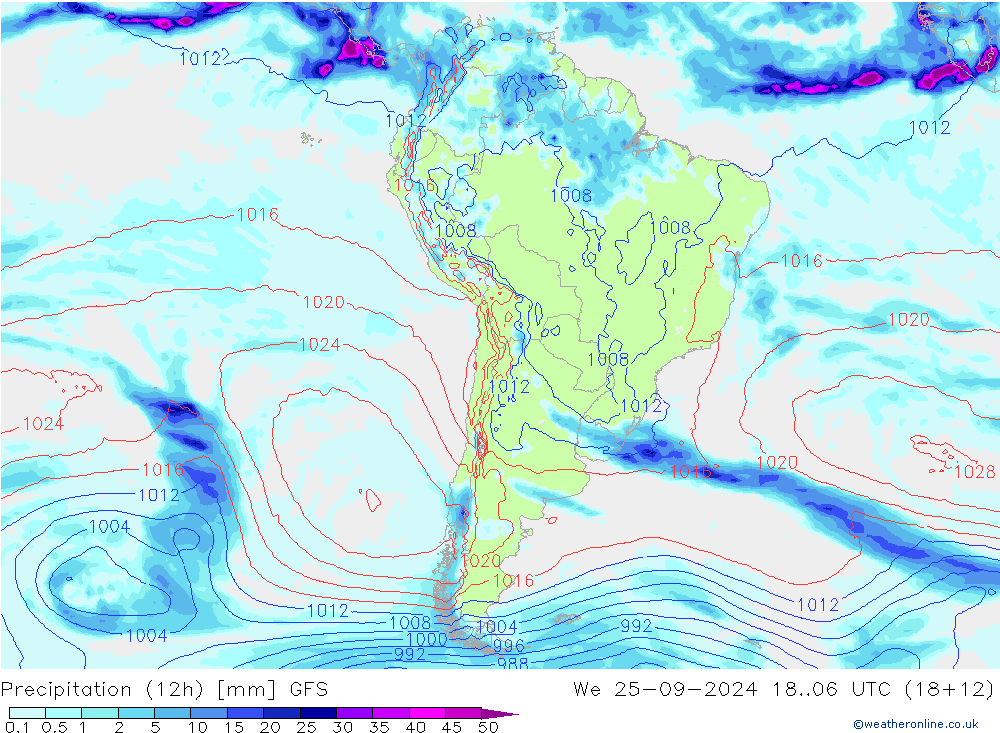 Precipitation (12h) GFS We 25.09.2024 06 UTC