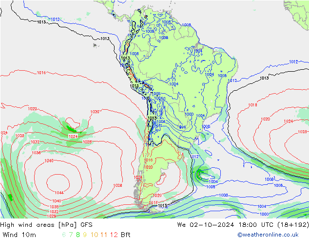 High wind areas GFS We 02.10.2024 18 UTC