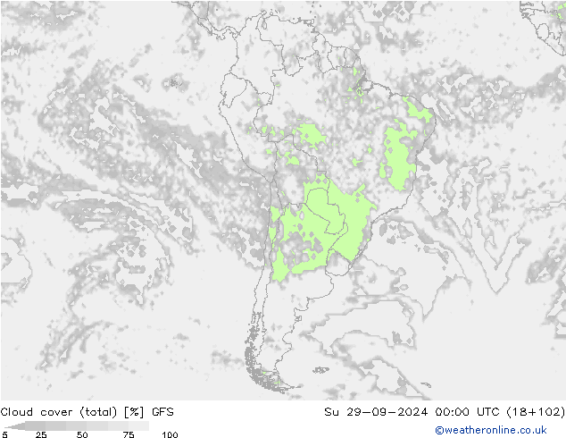 Cloud cover (total) GFS Su 29.09.2024 00 UTC