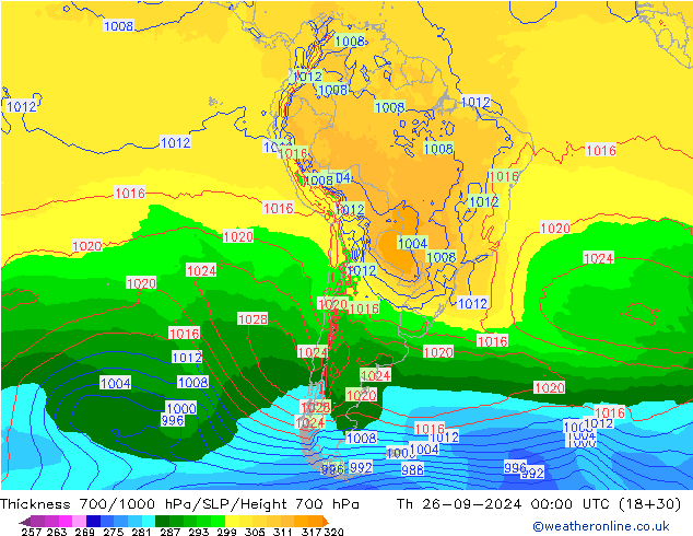 Thck 700-1000 hPa GFS gio 26.09.2024 00 UTC