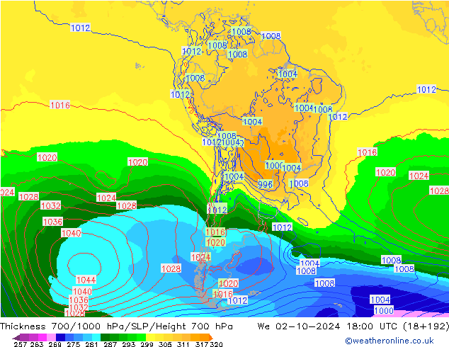 Thck 700-1000 hPa GFS mer 02.10.2024 18 UTC