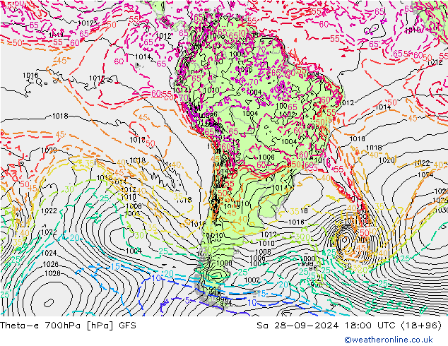 Theta-e 700hPa GFS  28.09.2024 18 UTC