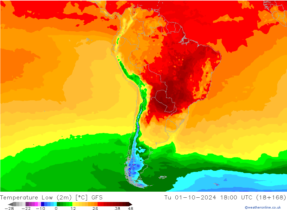 Temp. minima (2m) GFS mar 01.10.2024 18 UTC