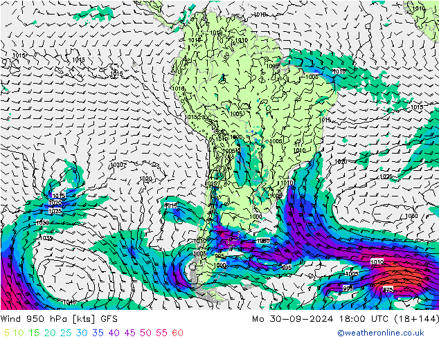 Wind 950 hPa GFS Mo 30.09.2024 18 UTC