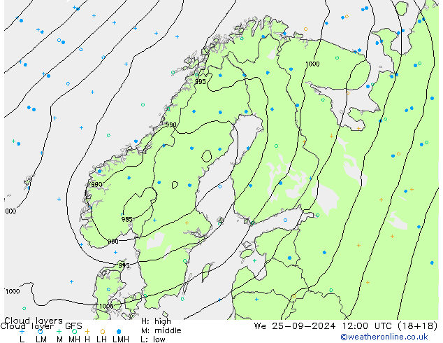 Cloud layer GFS mié 25.09.2024 12 UTC