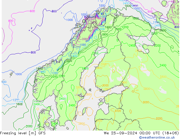 Frostgrenze GFS Mi 25.09.2024 00 UTC