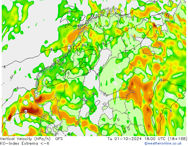 Convection-Index GFS вт 01.10.2024 18 UTC