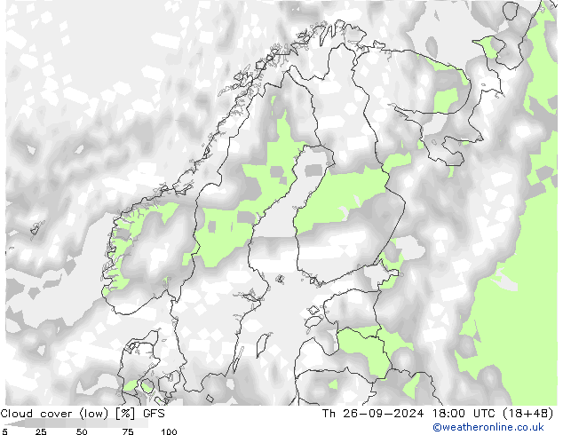 Cloud cover (low) GFS Th 26.09.2024 18 UTC